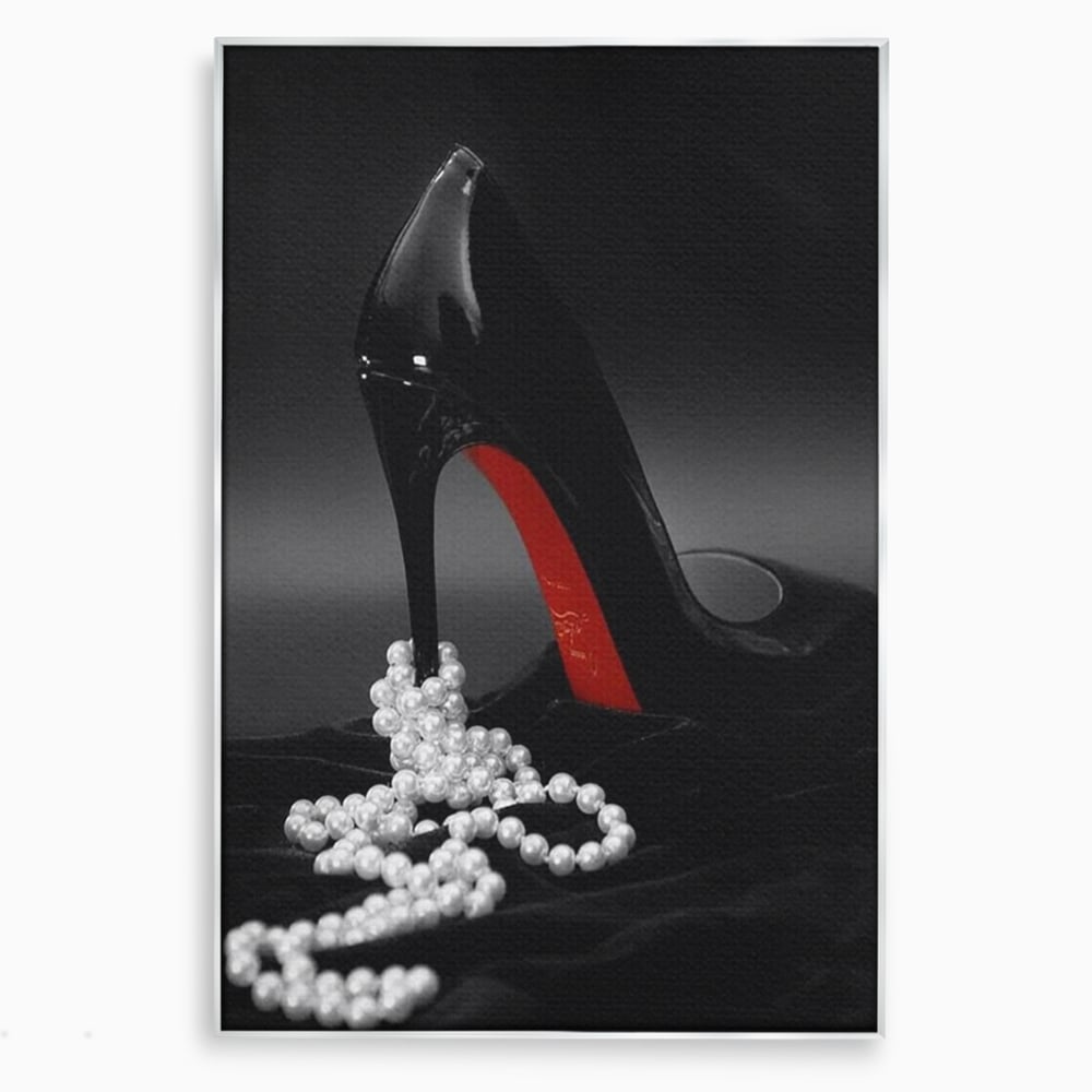Tablou Canvas Premium, LuxCanva® P1025, In Urma unei Dame, Pantofi, Tocuri, Lux, Perle, Bijuterie, Catifea, Sexy, Feminin, Eleganta, Dormitor, Living