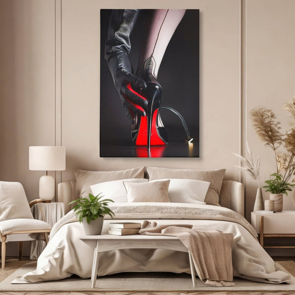 Tablou Canvas Premium, LuxCanva® P1026, Control pe Toc Inalt, Picior, Dresuri, Manusi, Tentatie, Sexy, Dorinta, Toc, Pantof, Feminitate, Dormitor, Living