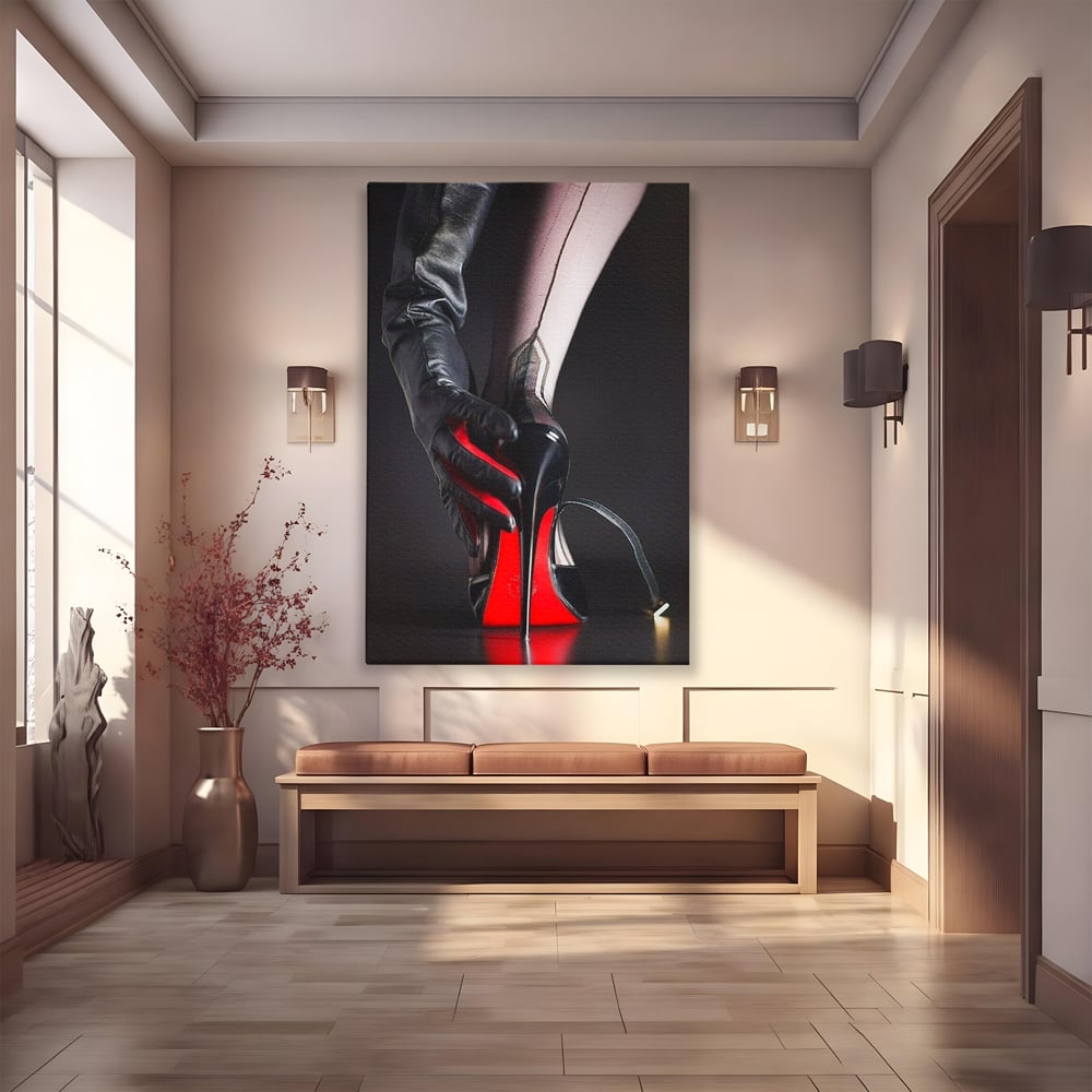 Tablou Canvas Premium, LuxCanva® P1026, Control pe Toc Inalt, Picior, Dresuri, Manusi, Tentatie, Sexy, Dorinta, Toc, Pantof, Feminitate, Dormitor, Living