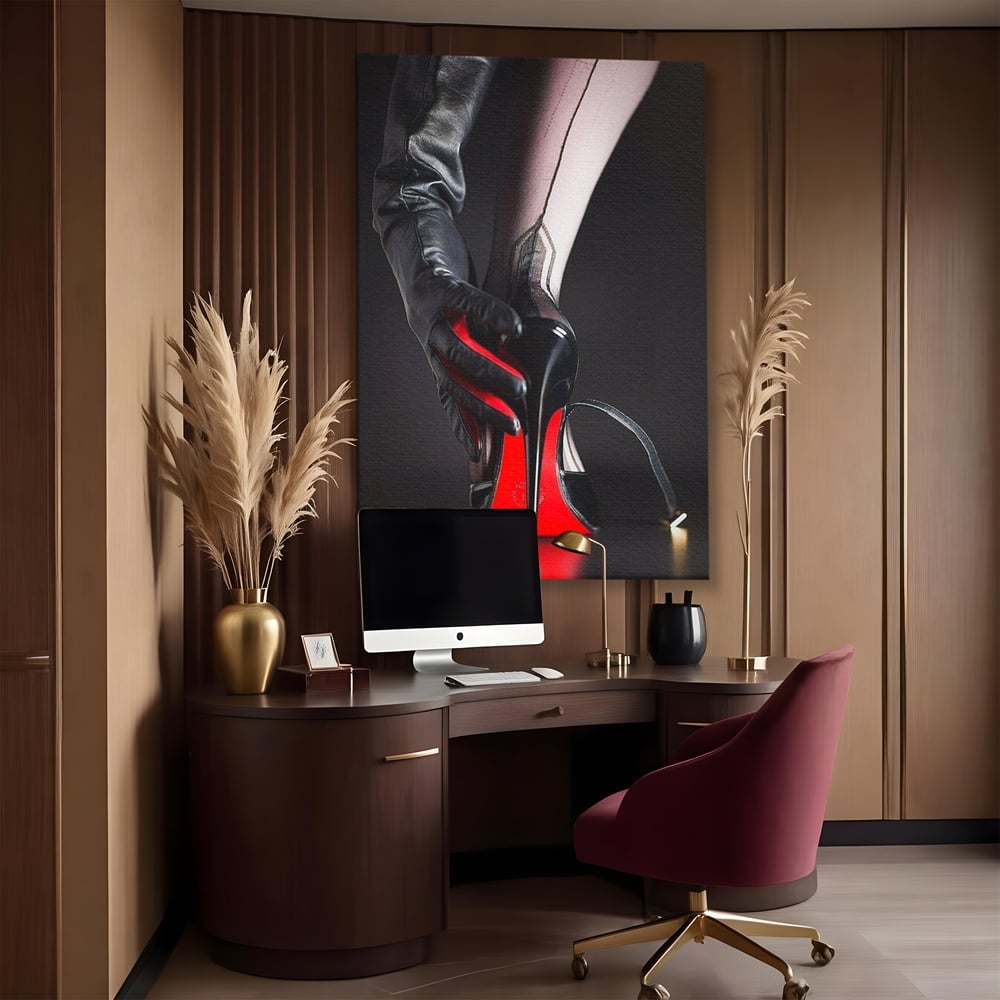 Tablou Canvas Premium, LuxCanva® P1026, Control pe Toc Inalt, Picior, Dresuri, Manusi, Tentatie, Sexy, Dorinta, Toc, Pantof, Feminitate, Dormitor, Living
