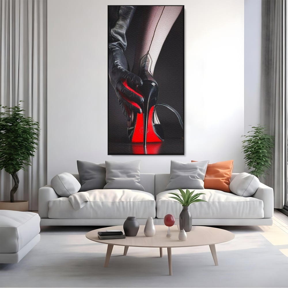Tablou Canvas Premium, LuxCanva® P1026, Control pe Toc Inalt, Picior, Dresuri, Manusi, Tentatie, Sexy, Dorinta, Toc, Pantof, Feminitate, Dormitor, Living