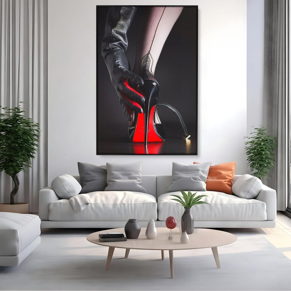 Tablou Canvas Premium, LuxCanva® P1026, Control pe Toc Inalt, Picior, Dresuri, Manusi, Tentatie, Sexy, Dorinta, Toc, Pantof, Feminitate, Dormitor, Living