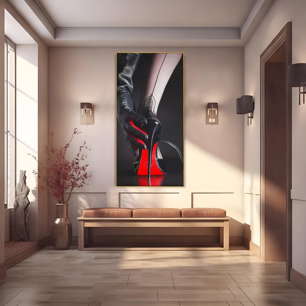 Tablou Canvas Premium, LuxCanva® P1026, Control pe Toc Inalt, Picior, Dresuri, Manusi, Tentatie, Sexy, Dorinta, Toc, Pantof, Feminitate, Dormitor, Living