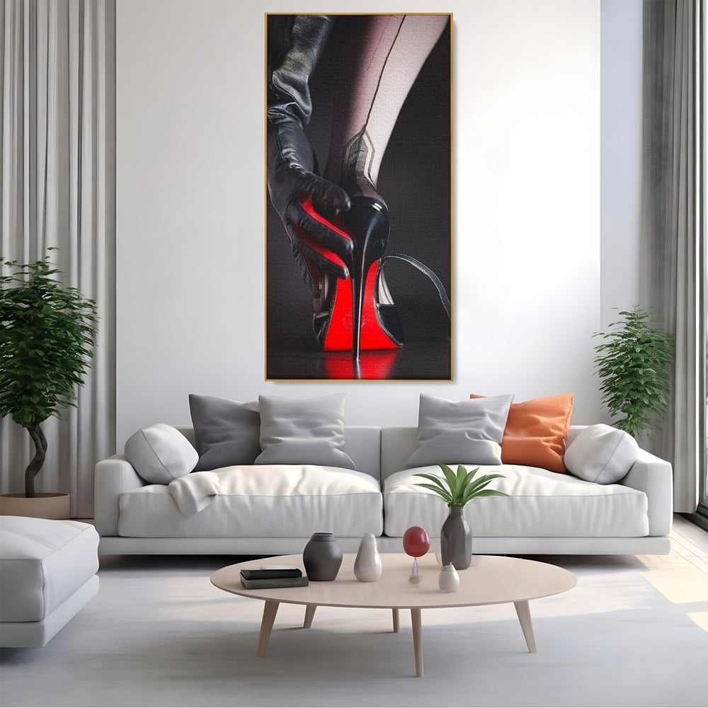 Tablou Canvas Premium, LuxCanva® P1026, Control pe Toc Inalt, Picior, Dresuri, Manusi, Tentatie, Sexy, Dorinta, Toc, Pantof, Feminitate, Dormitor, Living