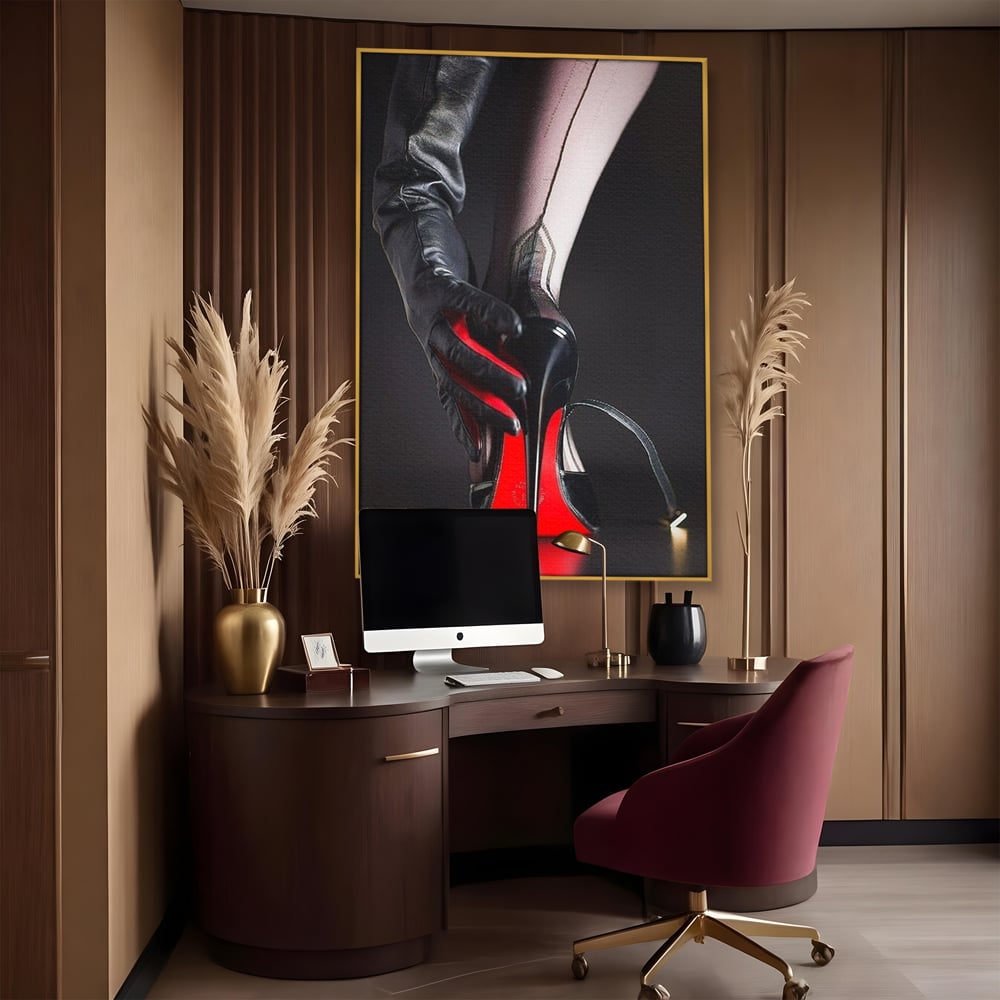 Tablou Canvas Premium, LuxCanva® P1026, Control pe Toc Inalt, Picior, Dresuri, Manusi, Tentatie, Sexy, Dorinta, Toc, Pantof, Feminitate, Dormitor, Living