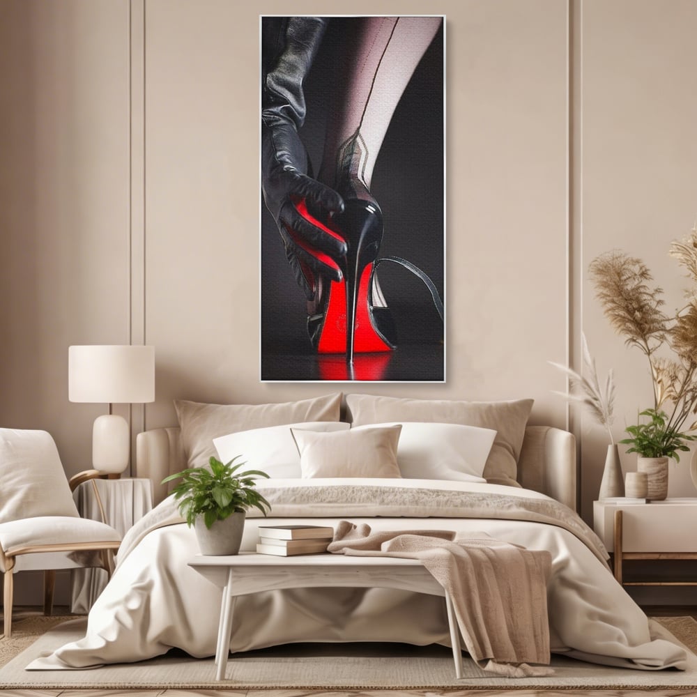 Tablou Canvas Premium, LuxCanva® P1026, Control pe Toc Inalt, Picior, Dresuri, Manusi, Tentatie, Sexy, Dorinta, Toc, Pantof, Feminitate, Dormitor, Living