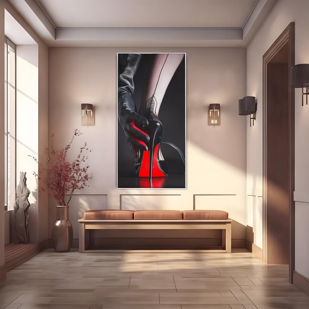 Tablou Canvas Premium, LuxCanva® P1026, Control pe Toc Inalt, Picior, Dresuri, Manusi, Tentatie, Sexy, Dorinta, Toc, Pantof, Feminitate, Dormitor, Living