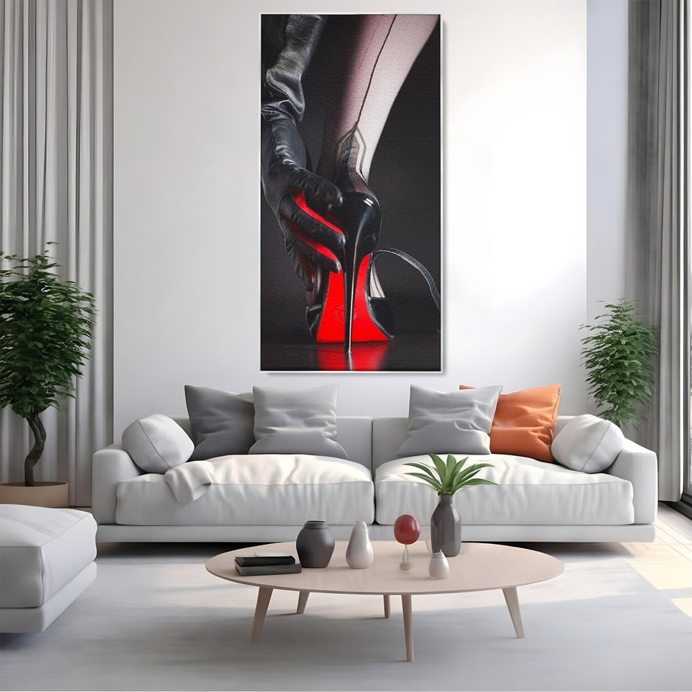 Tablou Canvas Premium, LuxCanva® P1026, Control pe Toc Inalt, Picior, Dresuri, Manusi, Tentatie, Sexy, Dorinta, Toc, Pantof, Feminitate, Dormitor, Living