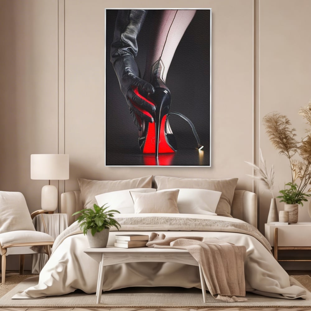 Tablou Canvas Premium, LuxCanva® P1026, Control pe Toc Inalt, Picior, Dresuri, Manusi, Tentatie, Sexy, Dorinta, Toc, Pantof, Feminitate, Dormitor, Living