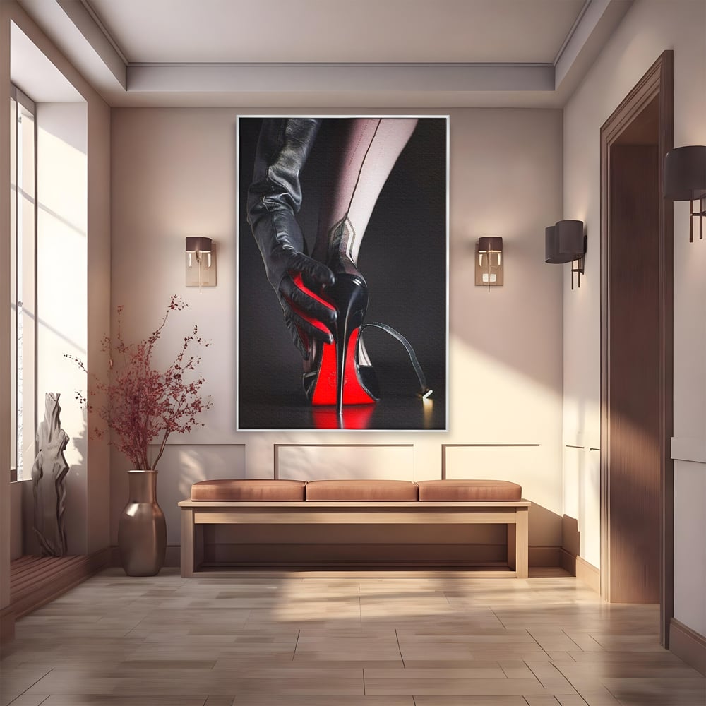 Tablou Canvas Premium, LuxCanva® P1026, Control pe Toc Inalt, Picior, Dresuri, Manusi, Tentatie, Sexy, Dorinta, Toc, Pantof, Feminitate, Dormitor, Living