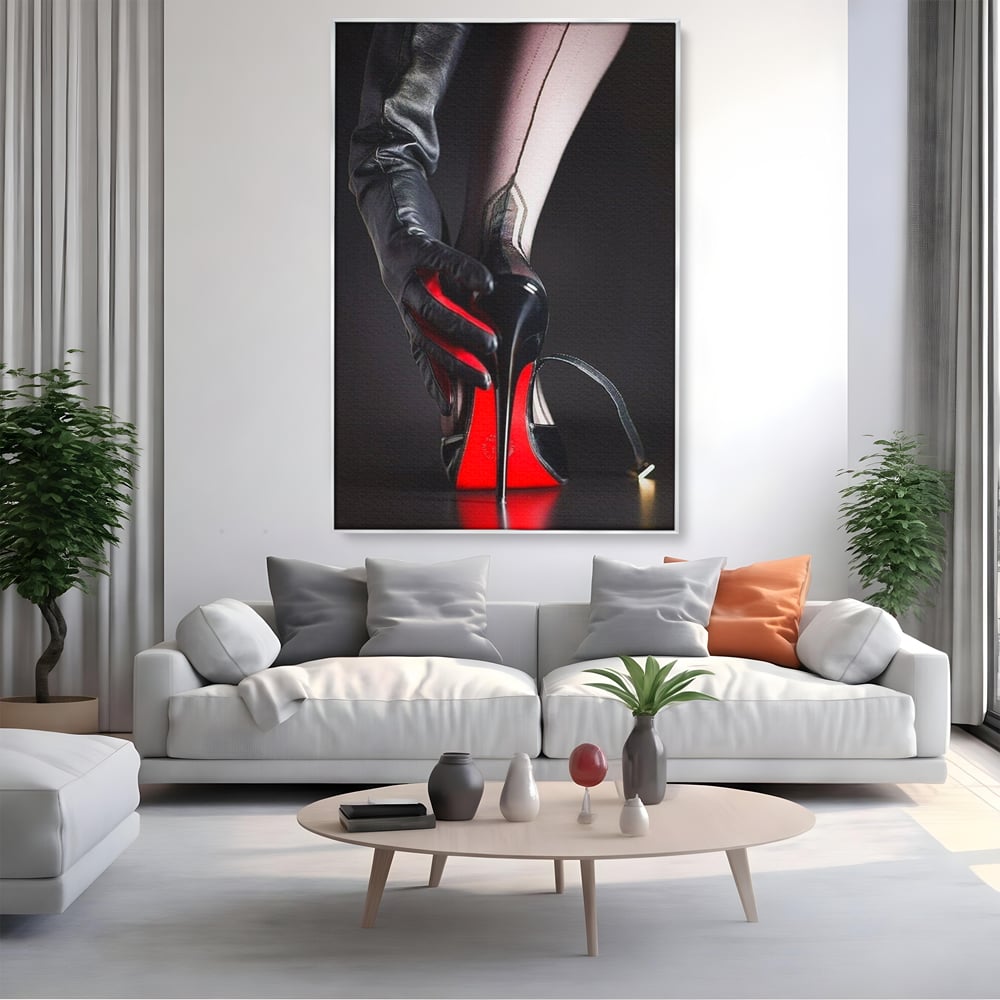 Tablou Canvas Premium, LuxCanva® P1026, Control pe Toc Inalt, Picior, Dresuri, Manusi, Tentatie, Sexy, Dorinta, Toc, Pantof, Feminitate, Dormitor, Living