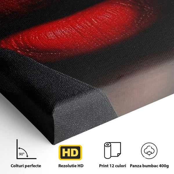 Tablou Canvas Premium, LuxCanva® P1027, Voalul Seductiei, Buze, Ruj, Rosu, Atractie, Pasional, Femeie, Mister, Sarut, Sexy, Dormitor, Living