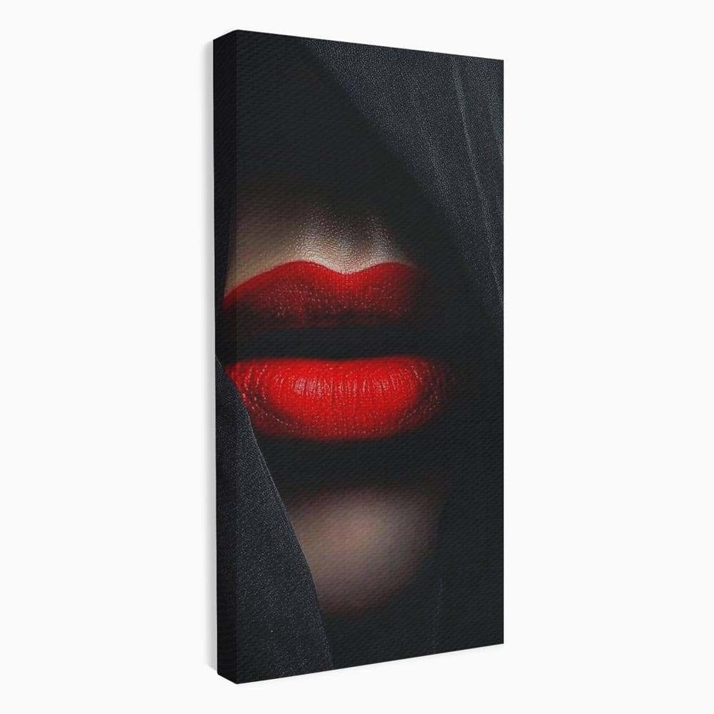 Tablou Canvas Premium, LuxCanva® P1027, Voalul Seductiei, Buze, Ruj, Rosu, Atractie, Pasional, Femeie, Mister, Sarut, Sexy, Dormitor, Living