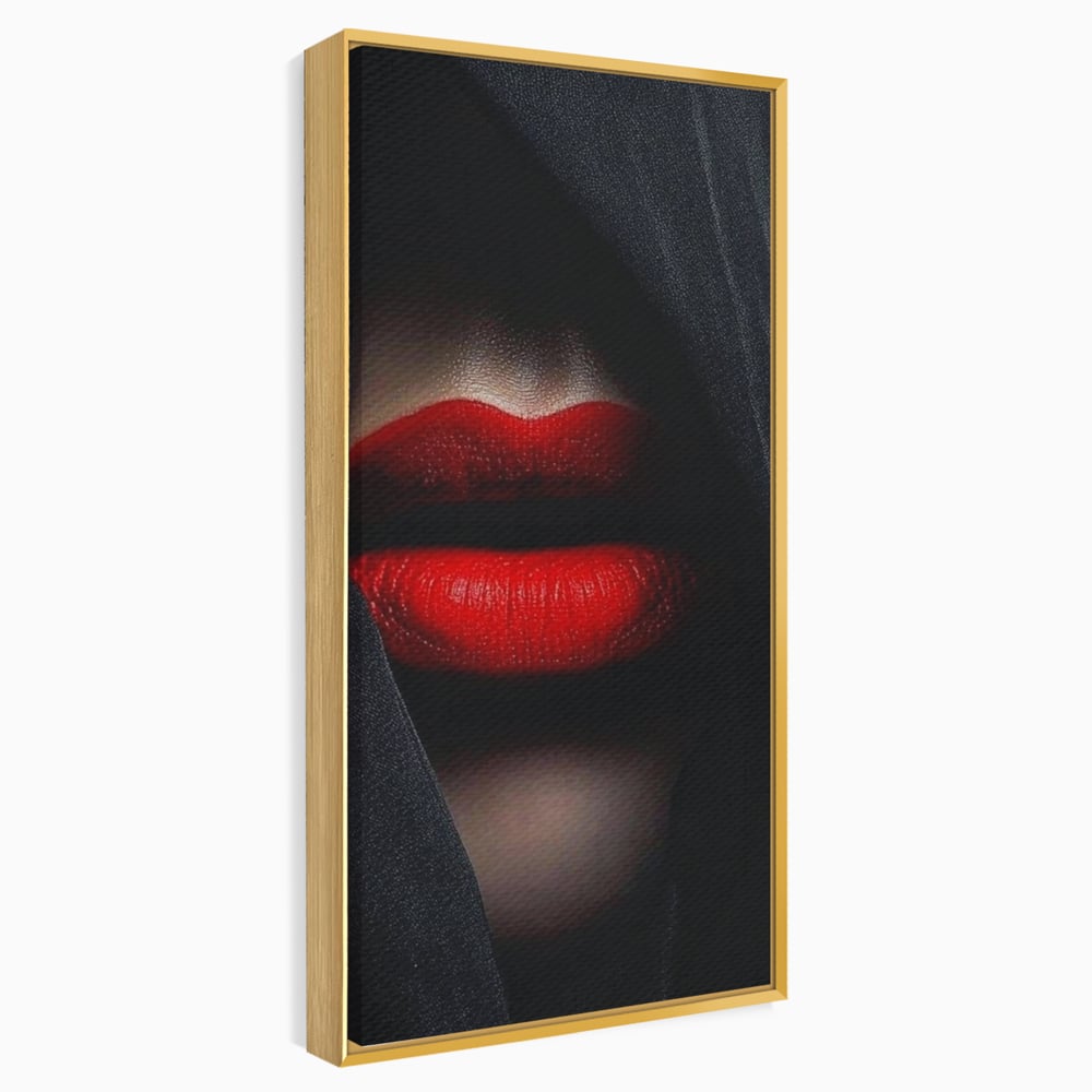 Tablou Canvas Premium, LuxCanva® P1027, Voalul Seductiei, Buze, Ruj, Rosu, Atractie, Pasional, Femeie, Mister, Sarut, Sexy, Dormitor, Living
