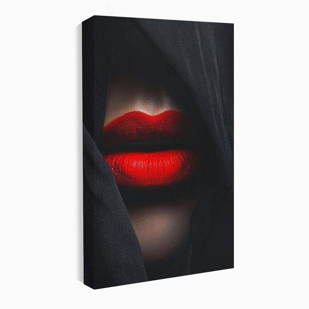 Tablou Canvas Premium, LuxCanva® P1027, Voalul Seductiei, Buze, Ruj, Rosu, Atractie, Pasional, Femeie, Mister, Sarut, Sexy, Dormitor, Living