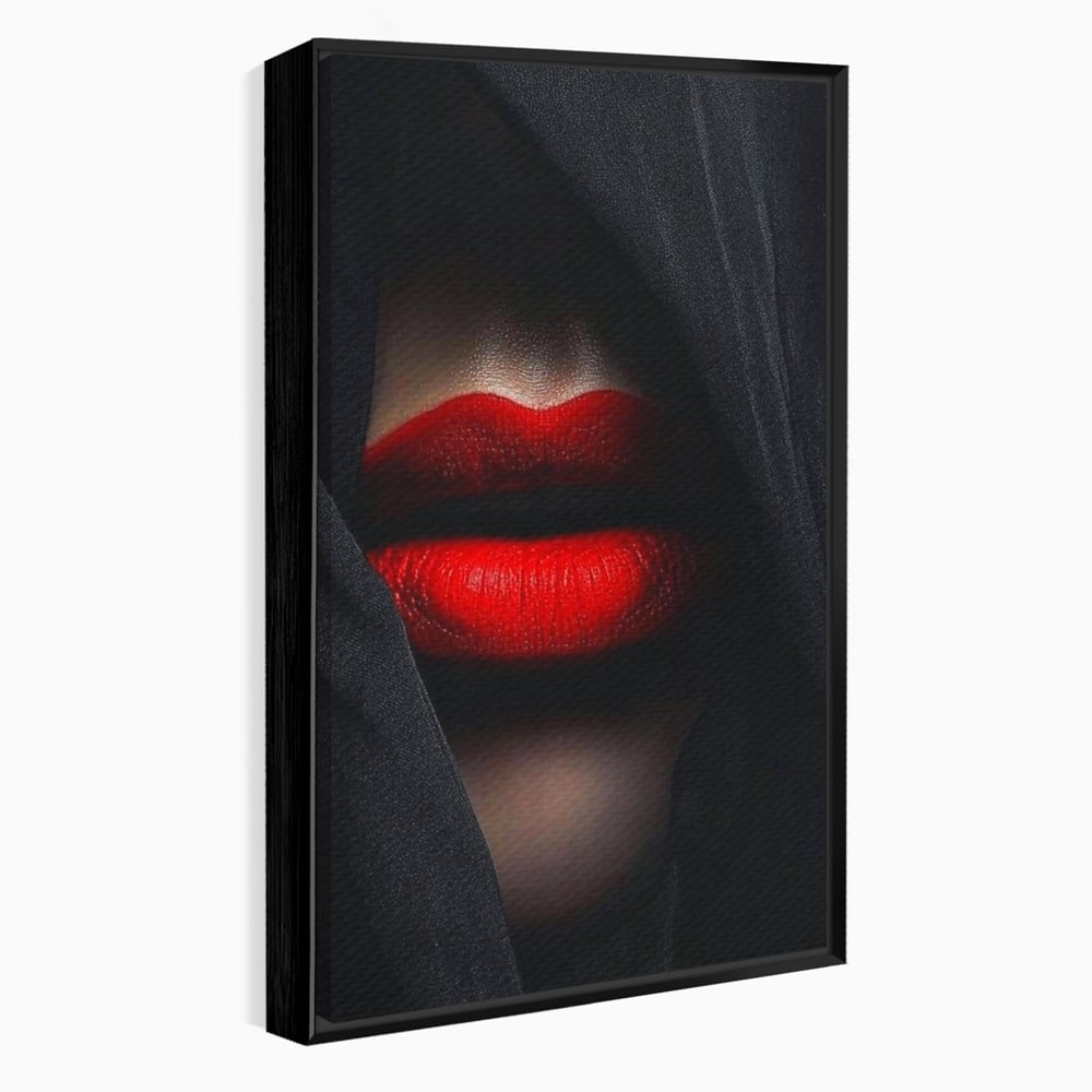 Tablou Canvas Premium, LuxCanva® P1027, Voalul Seductiei, Buze, Ruj, Rosu, Atractie, Pasional, Femeie, Mister, Sarut, Sexy, Dormitor, Living