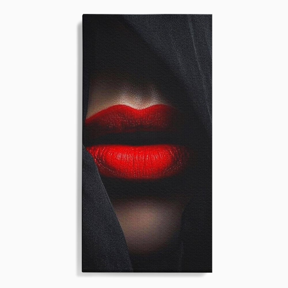 Tablou Canvas Premium, LuxCanva® P1027, Voalul Seductiei, Buze, Ruj, Rosu, Atractie, Pasional, Femeie, Mister, Sarut, Sexy, Dormitor, Living