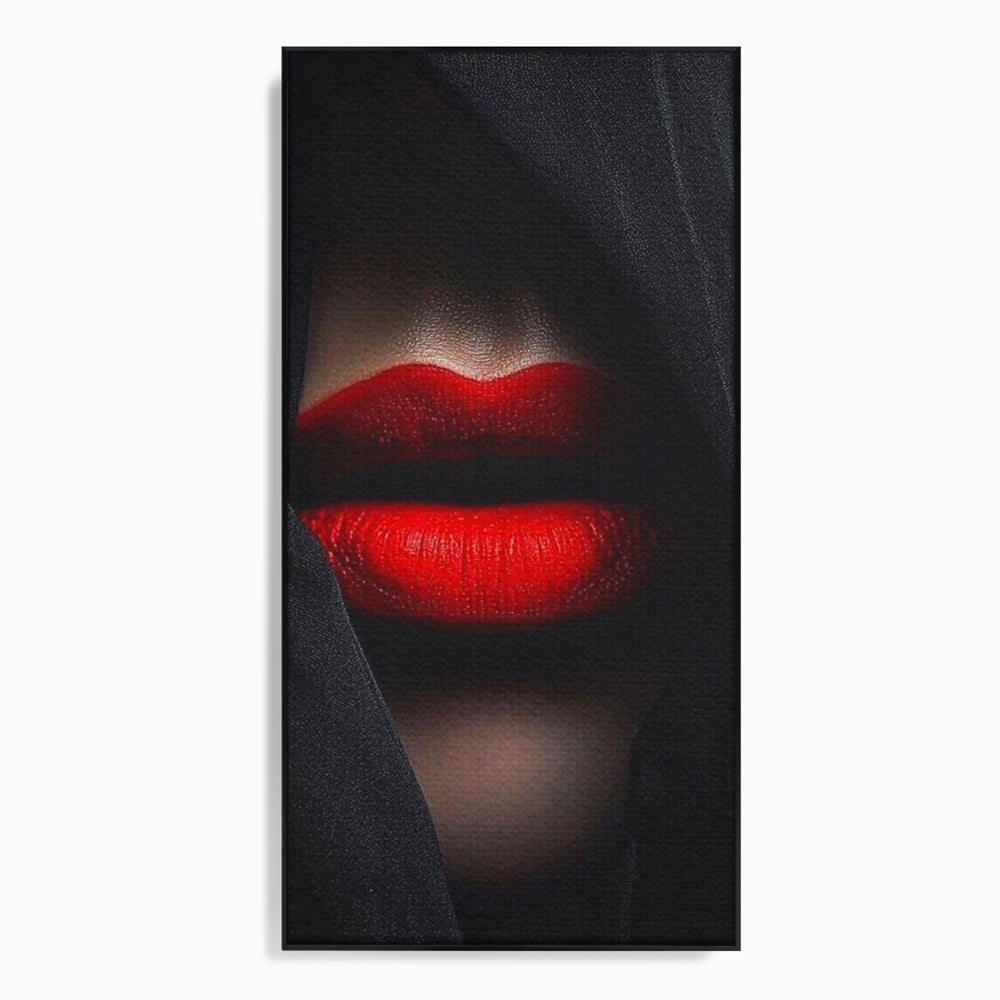 Tablou Canvas Premium, LuxCanva® P1027, Voalul Seductiei, Buze, Ruj, Rosu, Atractie, Pasional, Femeie, Mister, Sarut, Sexy, Dormitor, Living