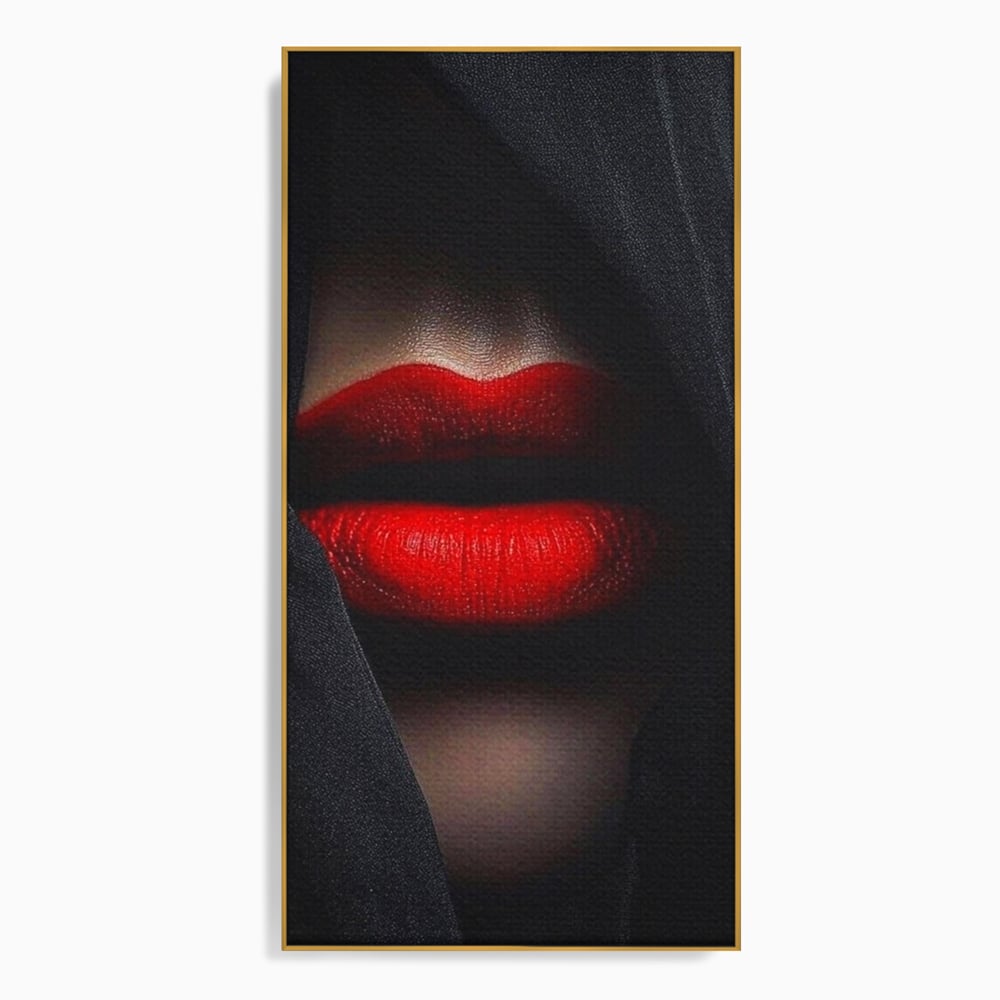 Tablou Canvas Premium, LuxCanva® P1027, Voalul Seductiei, Buze, Ruj, Rosu, Atractie, Pasional, Femeie, Mister, Sarut, Sexy, Dormitor, Living