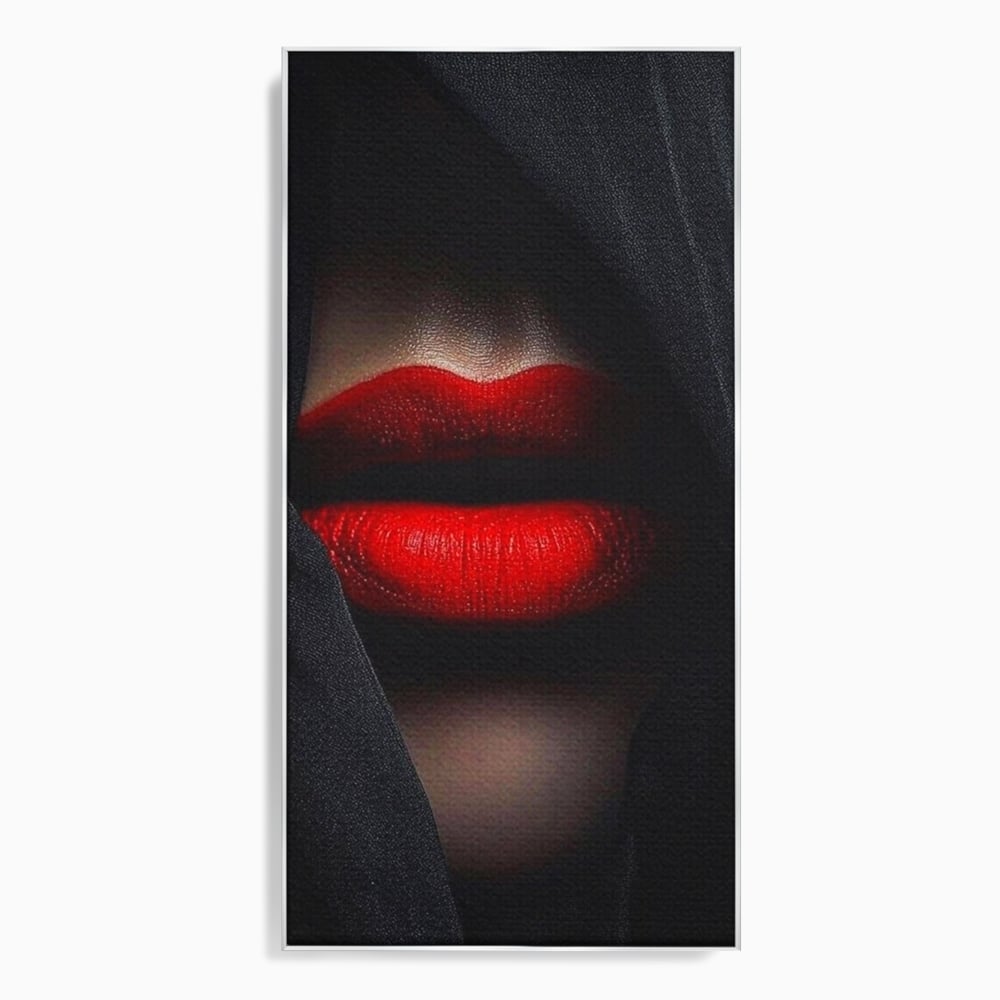 Tablou Canvas Premium, LuxCanva® P1027, Voalul Seductiei, Buze, Ruj, Rosu, Atractie, Pasional, Femeie, Mister, Sarut, Sexy, Dormitor, Living