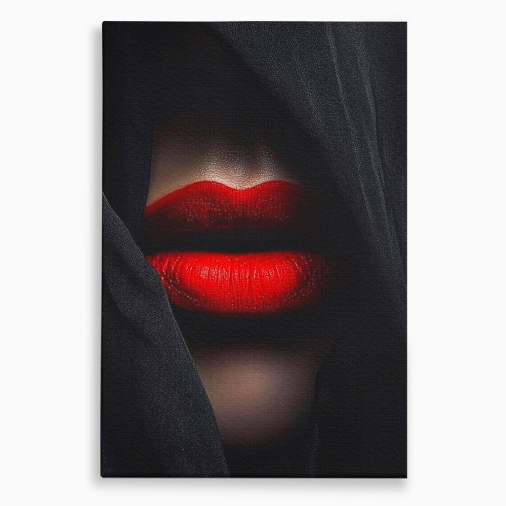 Tablou Canvas Premium, LuxCanva® P1027, Voalul Seductiei, Buze, Ruj, Rosu, Atractie, Pasional, Femeie, Mister, Sarut, Sexy, Dormitor, Living