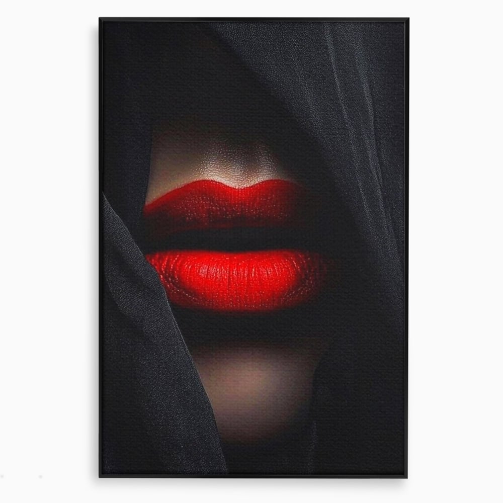 Tablou Canvas Premium, LuxCanva® P1027, Voalul Seductiei, Buze, Ruj, Rosu, Atractie, Pasional, Femeie, Mister, Sarut, Sexy, Dormitor, Living