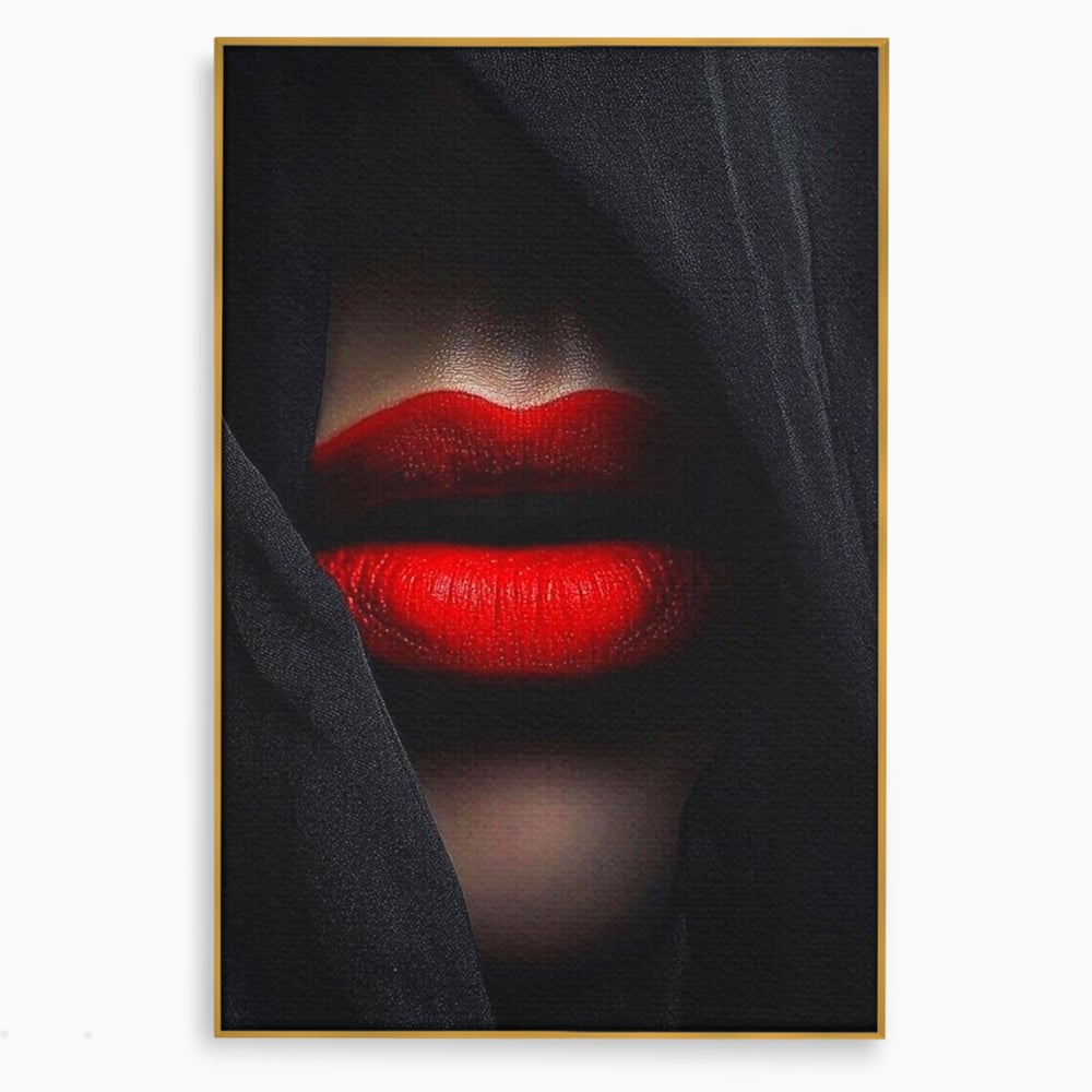 Tablou Canvas Premium, LuxCanva® P1027, Voalul Seductiei, Buze, Ruj, Rosu, Atractie, Pasional, Femeie, Mister, Sarut, Sexy, Dormitor, Living