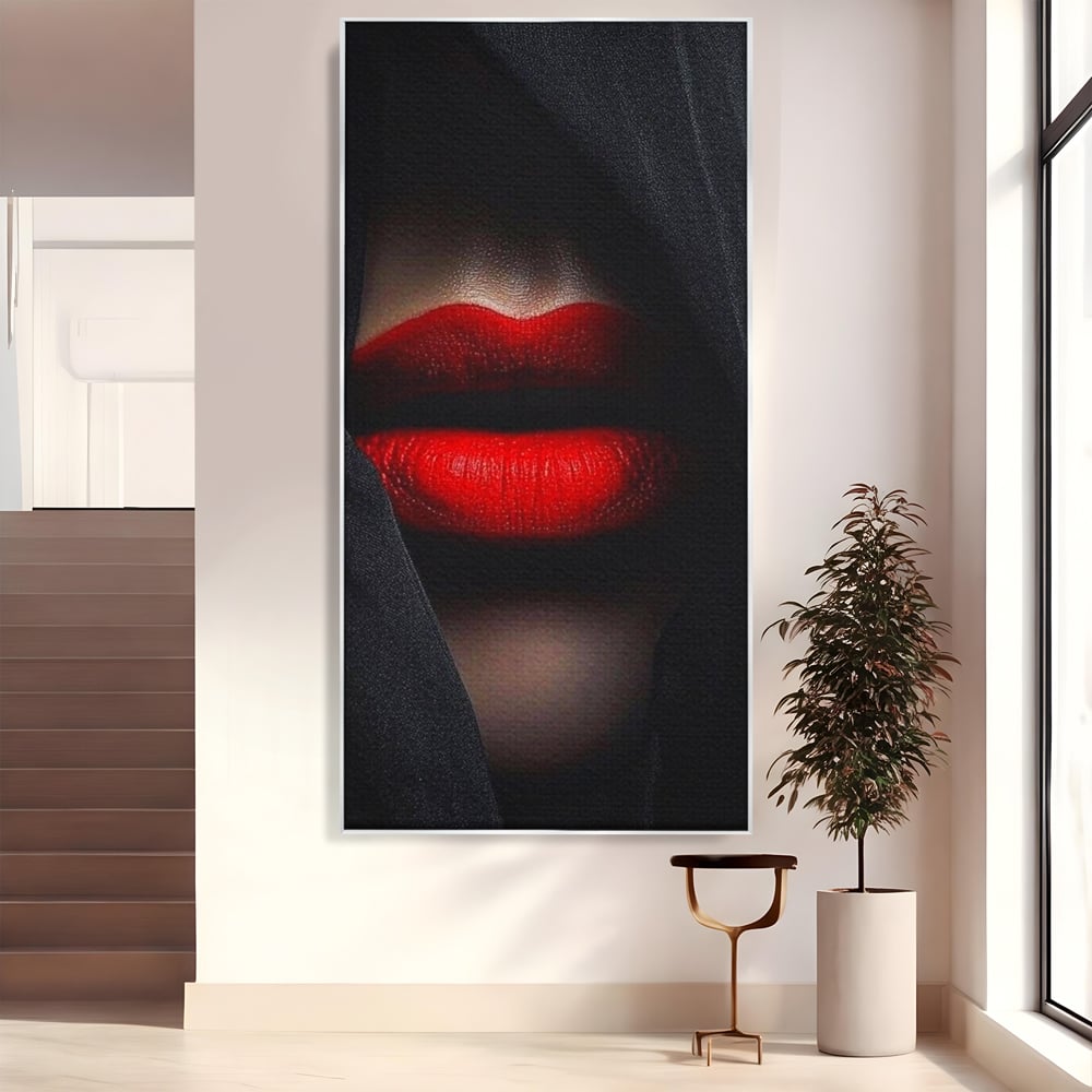 Tablou Canvas Premium, LuxCanva® P1027, Voalul Seductiei, Buze, Ruj, Rosu, Atractie, Pasional, Femeie, Mister, Sarut, Sexy, Dormitor, Living