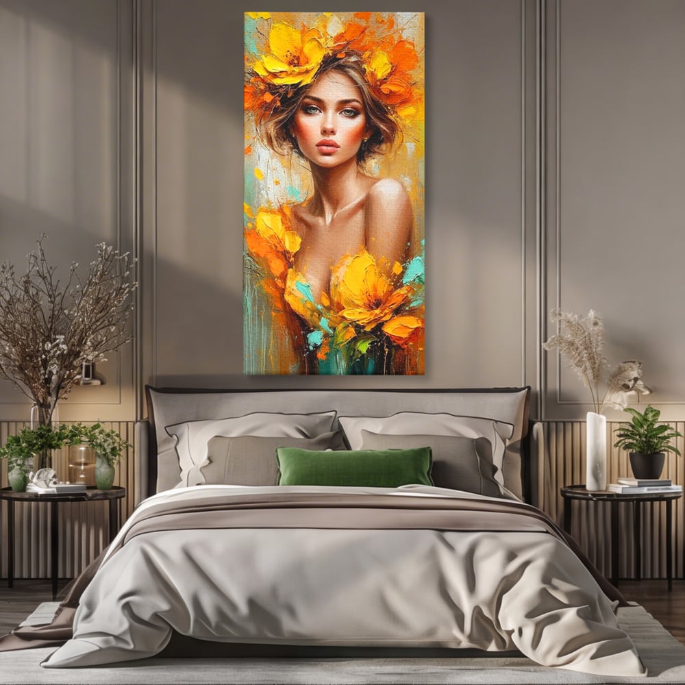 Tablou Canvas Premium, LuxCanva® P1028, Flacara Frumusetii, Flori, Frumusete, Seductie, Feminitate, Portret, Pictura, Sublim, Poetic, Dormitor, Living