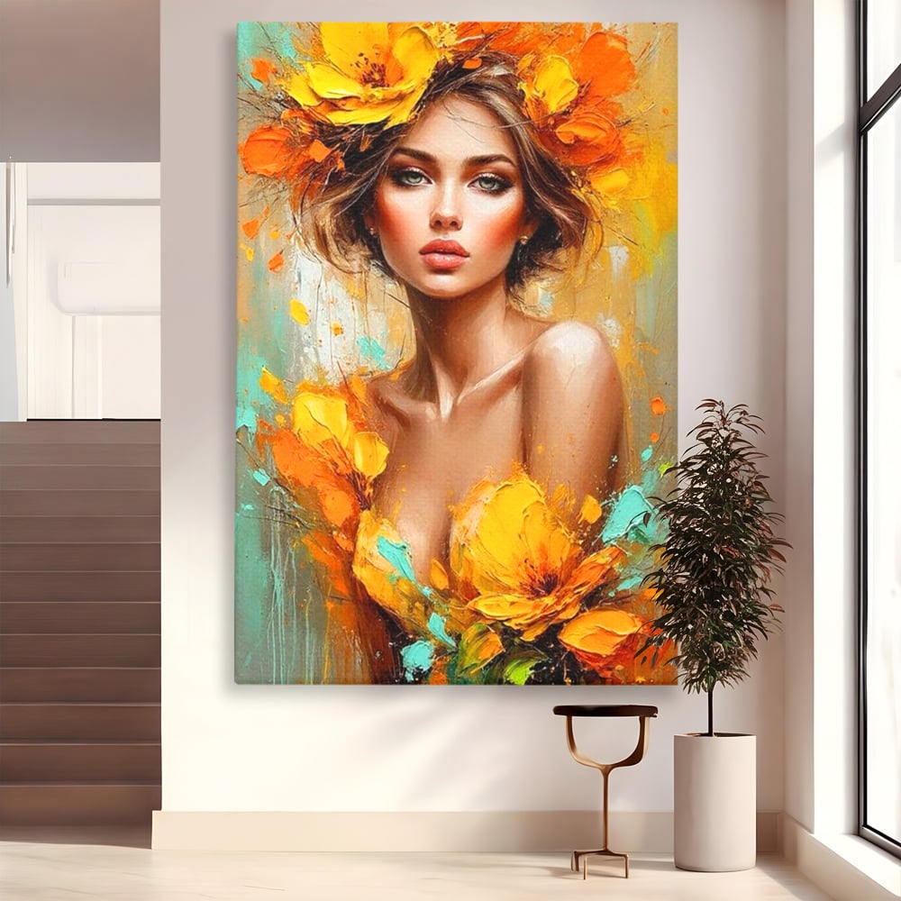 Tablou Canvas Premium, LuxCanva® P1028, Flacara Frumusetii, Flori, Frumusete, Seductie, Feminitate, Portret, Pictura, Sublim, Poetic, Dormitor, Living