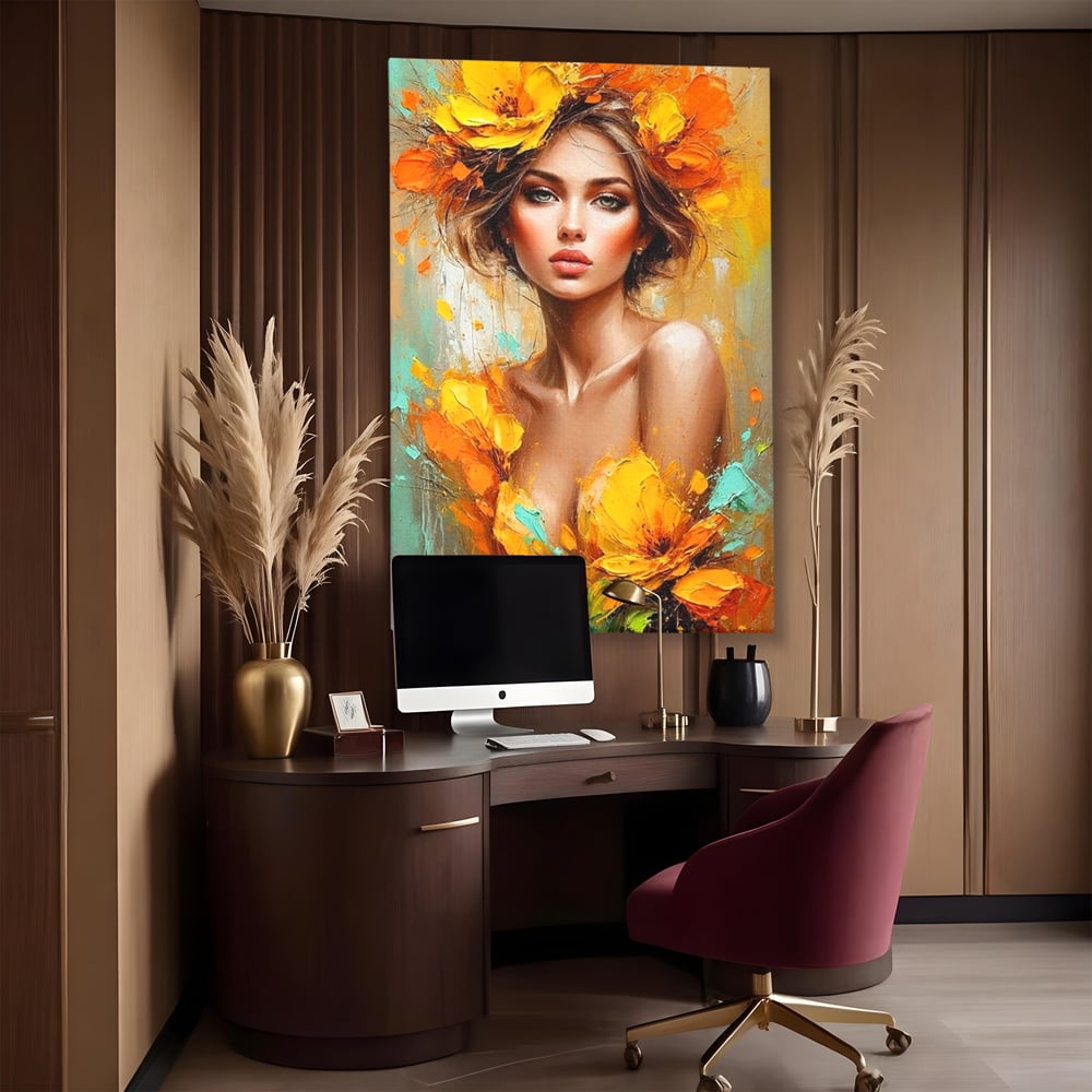Tablou Canvas Premium, LuxCanva® P1028, Flacara Frumusetii, Flori, Frumusete, Seductie, Feminitate, Portret, Pictura, Sublim, Poetic, Dormitor, Living