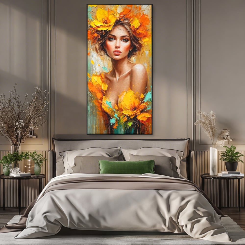 Tablou Canvas Premium, LuxCanva® P1028, Flacara Frumusetii, Flori, Frumusete, Seductie, Feminitate, Portret, Pictura, Sublim, Poetic, Dormitor, Living