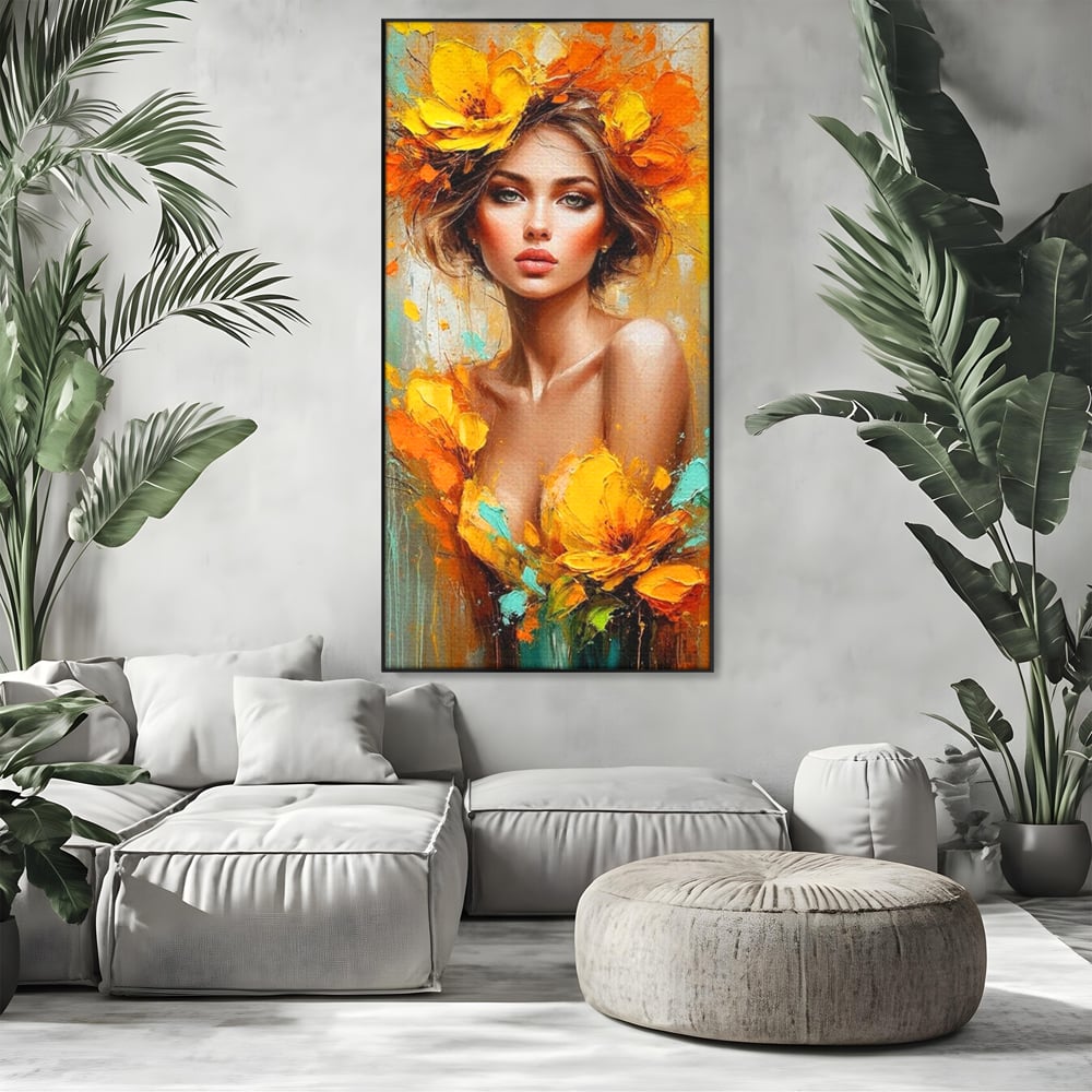 Tablou Canvas Premium, LuxCanva® P1028, Flacara Frumusetii, Flori, Frumusete, Seductie, Feminitate, Portret, Pictura, Sublim, Poetic, Dormitor, Living