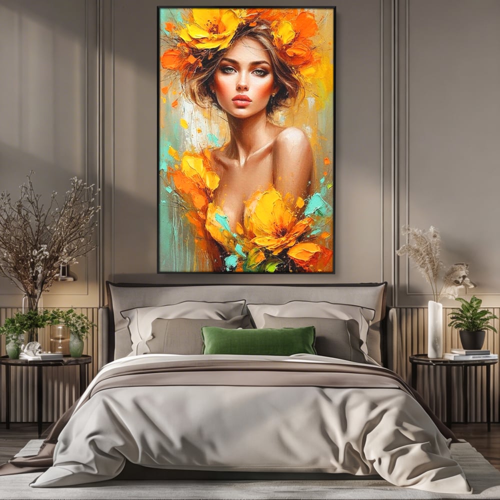 Tablou Canvas Premium, LuxCanva® P1028, Flacara Frumusetii, Flori, Frumusete, Seductie, Feminitate, Portret, Pictura, Sublim, Poetic, Dormitor, Living