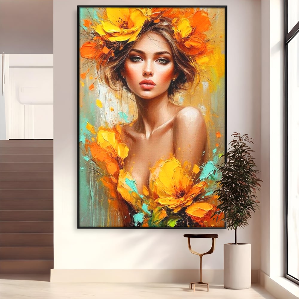Tablou Canvas Premium, LuxCanva® P1028, Flacara Frumusetii, Flori, Frumusete, Seductie, Feminitate, Portret, Pictura, Sublim, Poetic, Dormitor, Living