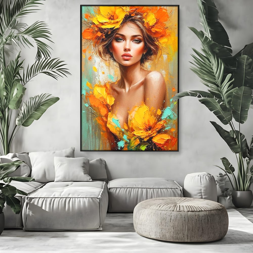 Tablou Canvas Premium, LuxCanva® P1028, Flacara Frumusetii, Flori, Frumusete, Seductie, Feminitate, Portret, Pictura, Sublim, Poetic, Dormitor, Living