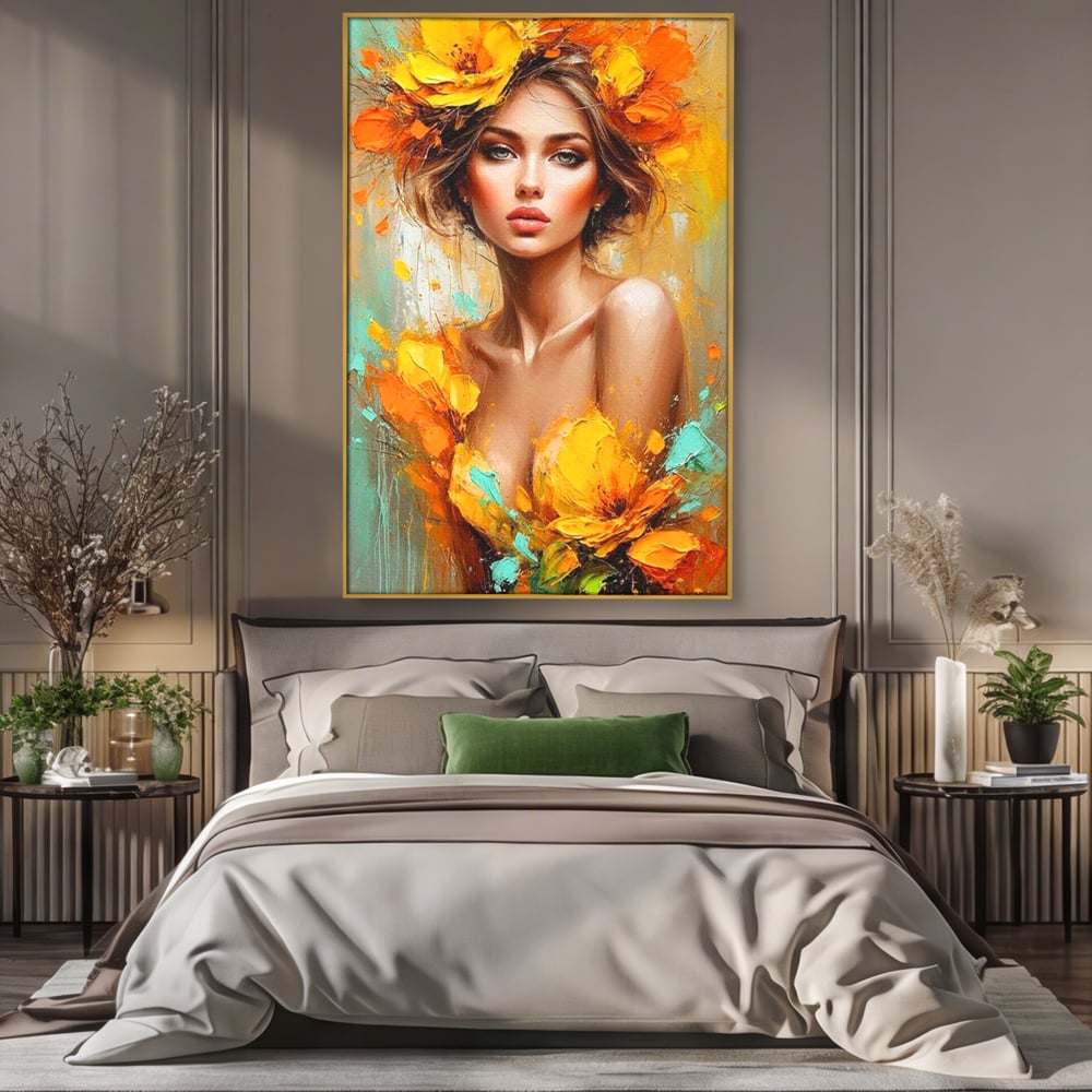 Tablou Canvas Premium, LuxCanva® P1028, Flacara Frumusetii, Flori, Frumusete, Seductie, Feminitate, Portret, Pictura, Sublim, Poetic, Dormitor, Living