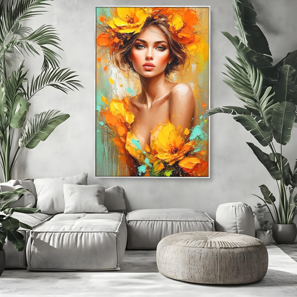 Tablou Canvas Premium, LuxCanva® P1028, Flacara Frumusetii, Flori, Frumusete, Seductie, Feminitate, Portret, Pictura, Sublim, Poetic, Dormitor, Living