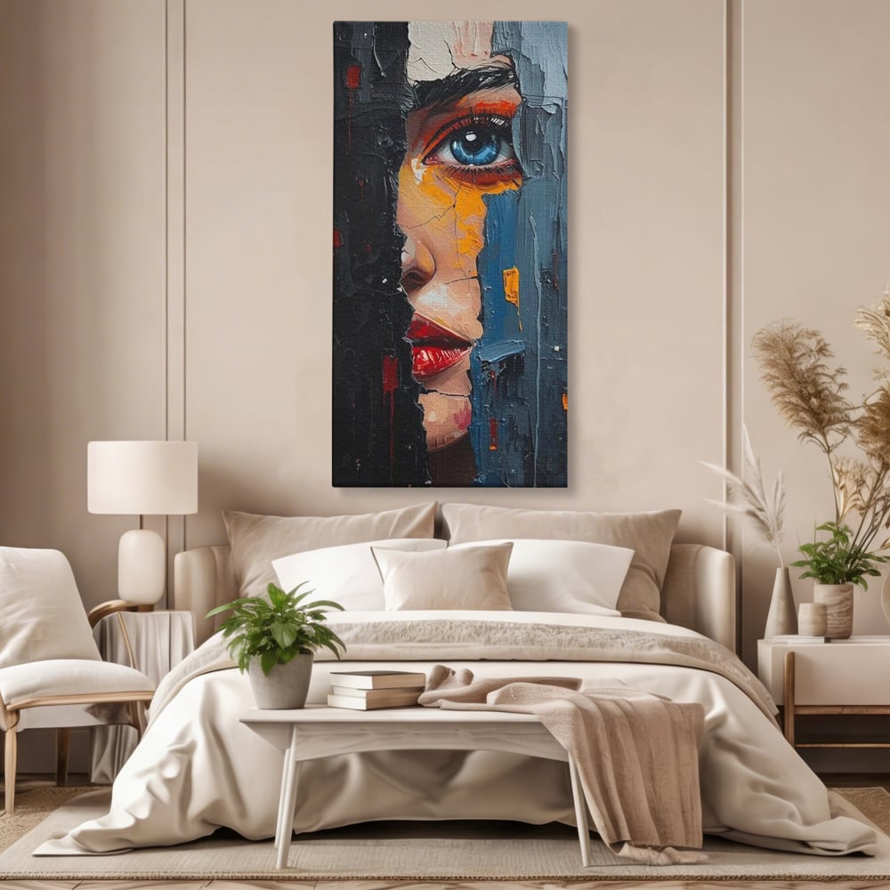 Tablou Canvas Premium, LuxCanva® P1029, Franturi de Dorinta, Privire, Misterios, Ochi, Albastru, Frumusete, Femeie, Magnetism, Dormitor, Living