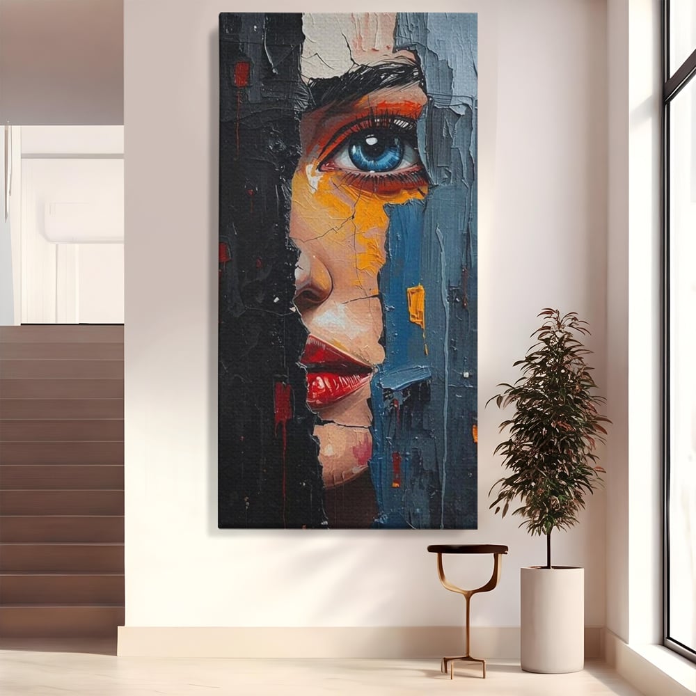 Tablou Canvas Premium, LuxCanva® P1029, Franturi de Dorinta, Privire, Misterios, Ochi, Albastru, Frumusete, Femeie, Magnetism, Dormitor, Living