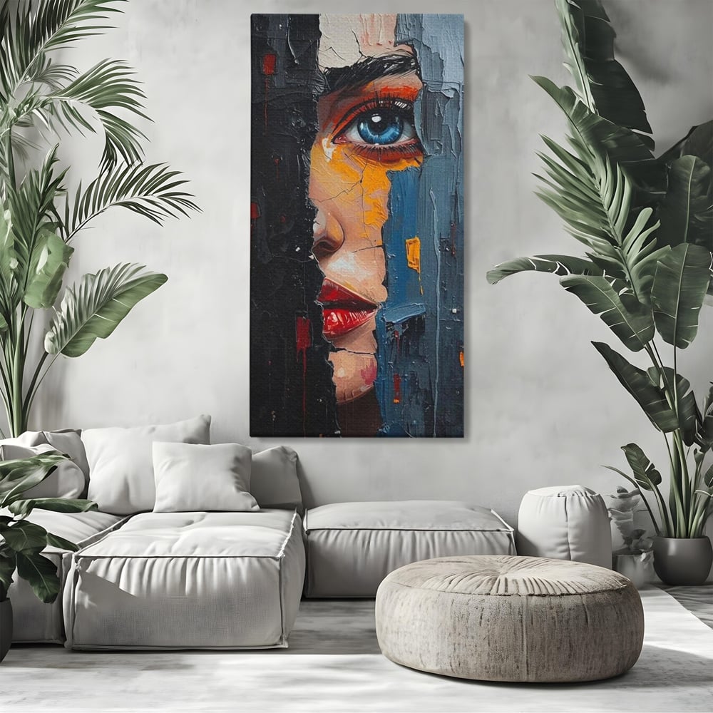 Tablou Canvas Premium, LuxCanva® P1029, Franturi de Dorinta, Privire, Misterios, Ochi, Albastru, Frumusete, Femeie, Magnetism, Dormitor, Living