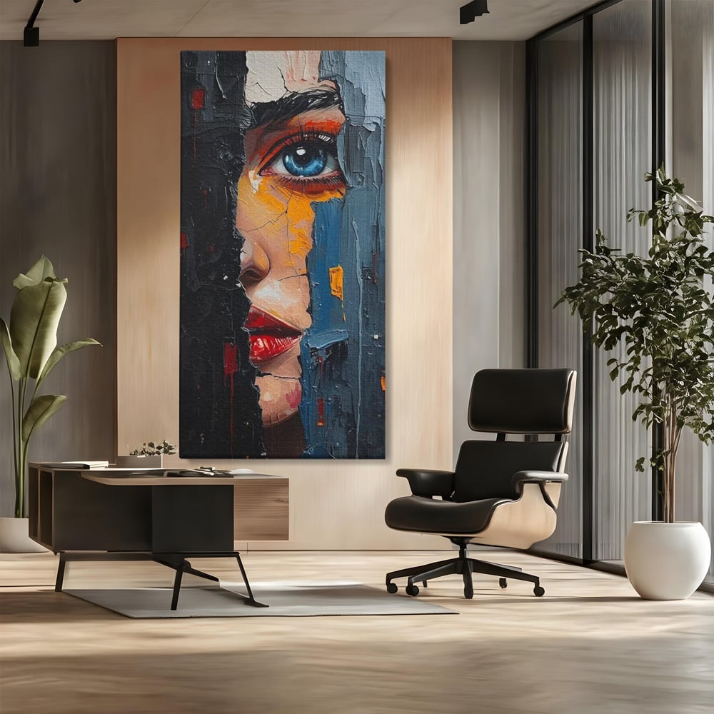 Tablou Canvas Premium, LuxCanva® P1029, Franturi de Dorinta, Privire, Misterios, Ochi, Albastru, Frumusete, Femeie, Magnetism, Dormitor, Living