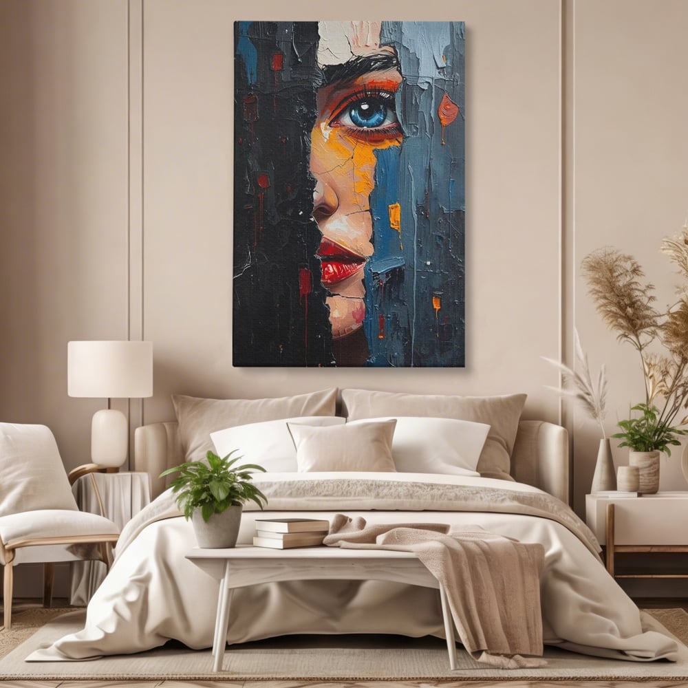 Tablou Canvas Premium, LuxCanva® P1029, Franturi de Dorinta, Privire, Misterios, Ochi, Albastru, Frumusete, Femeie, Magnetism, Dormitor, Living
