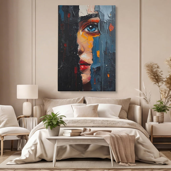 Tablou Canvas Premium, LuxCanva® P1029, Franturi de Dorinta, Privire, Misterios, Ochi, Albastru, Frumusete, Femeie, Magnetism, Dormitor, Living