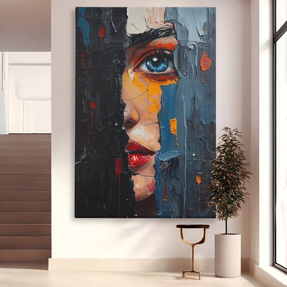 Tablou Canvas Premium, LuxCanva® P1029, Franturi de Dorinta, Privire, Misterios, Ochi, Albastru, Frumusete, Femeie, Magnetism, Dormitor, Living