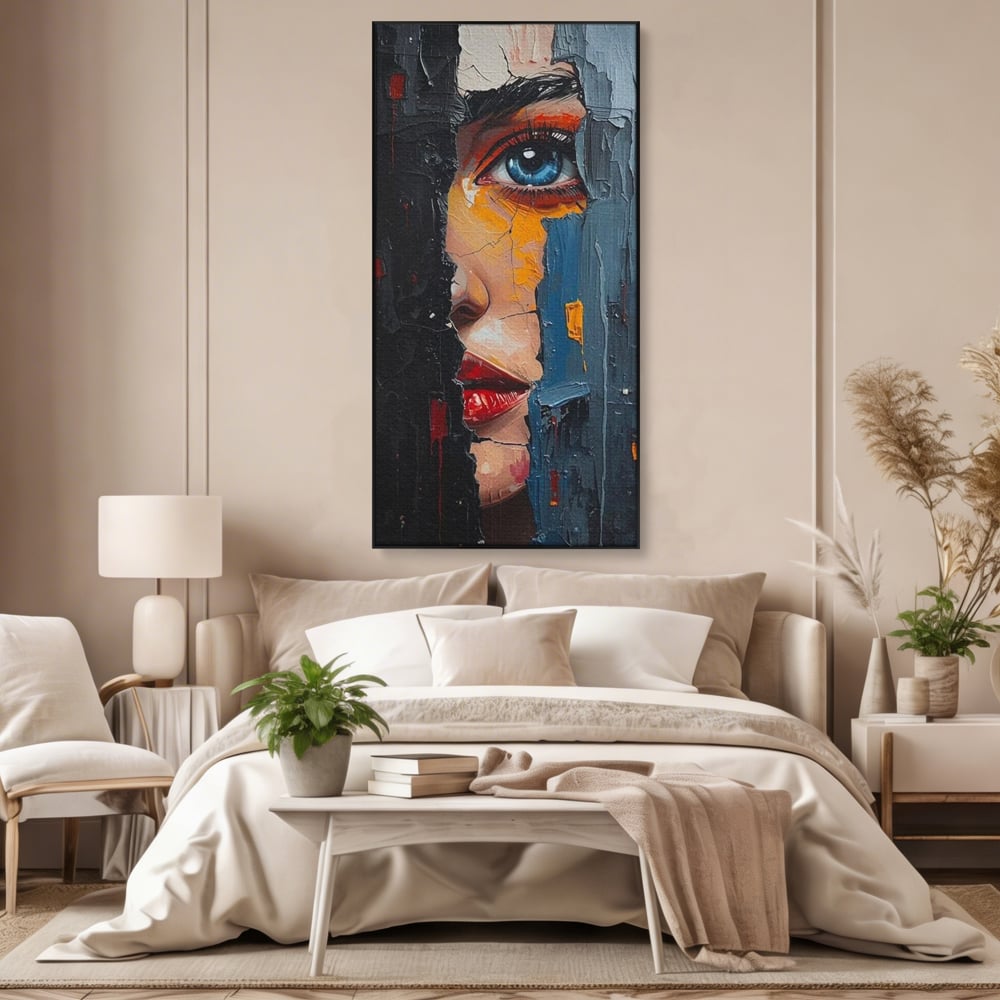 Tablou Canvas Premium, LuxCanva® P1029, Franturi de Dorinta, Privire, Misterios, Ochi, Albastru, Frumusete, Femeie, Magnetism, Dormitor, Living