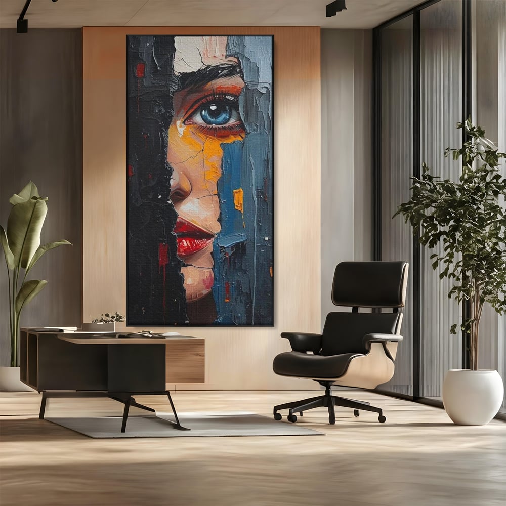 Tablou Canvas Premium, LuxCanva® P1029, Franturi de Dorinta, Privire, Misterios, Ochi, Albastru, Frumusete, Femeie, Magnetism, Dormitor, Living