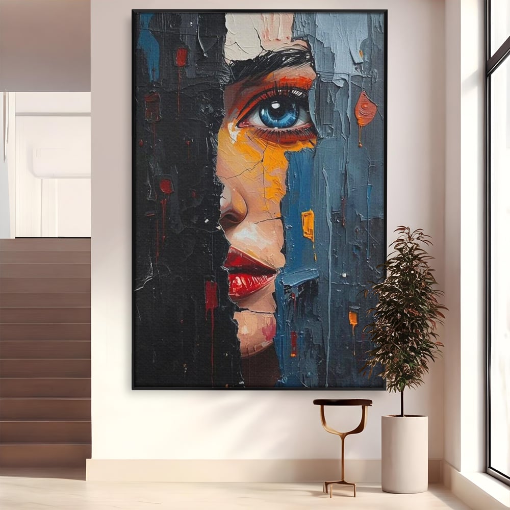 Tablou Canvas Premium, LuxCanva® P1029, Franturi de Dorinta, Privire, Misterios, Ochi, Albastru, Frumusete, Femeie, Magnetism, Dormitor, Living