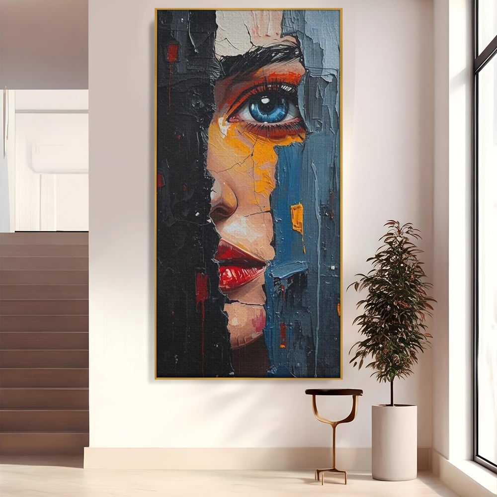 Tablou Canvas Premium, LuxCanva® P1029, Franturi de Dorinta, Privire, Misterios, Ochi, Albastru, Frumusete, Femeie, Magnetism, Dormitor, Living