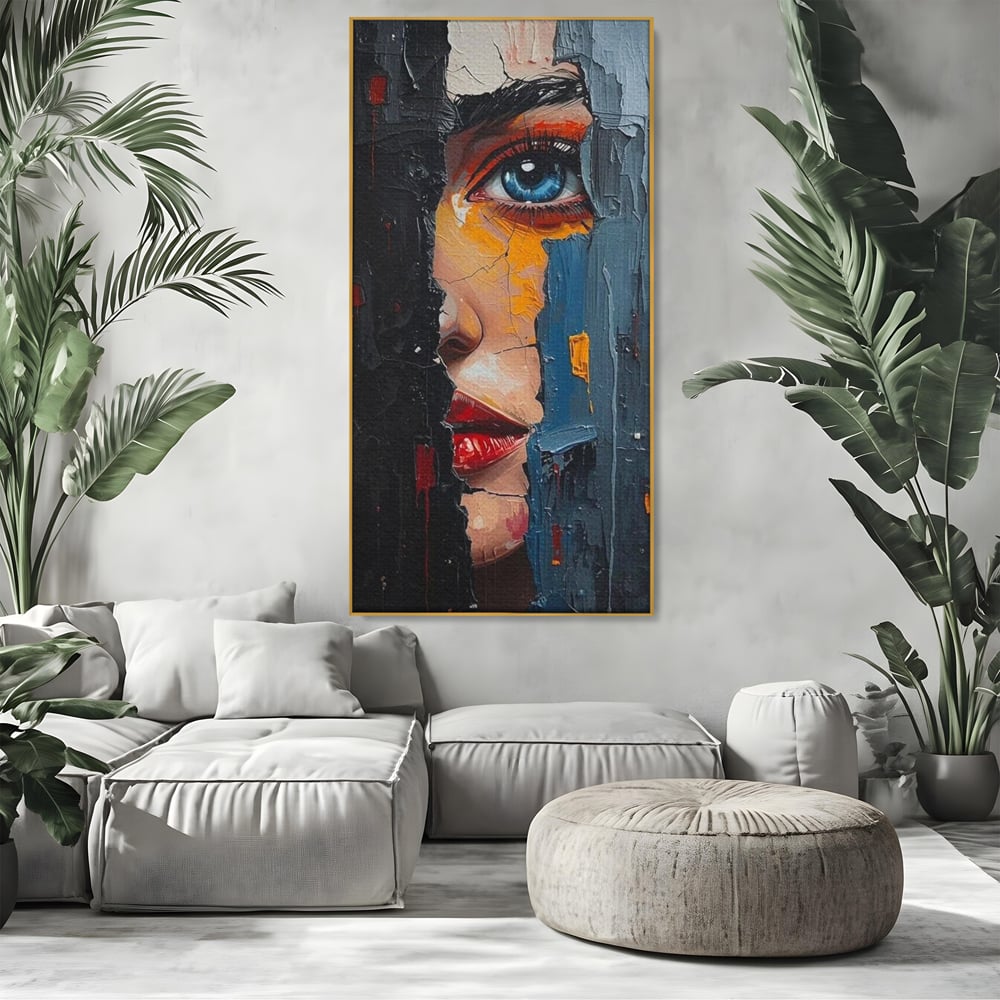 Tablou Canvas Premium, LuxCanva® P1029, Franturi de Dorinta, Privire, Misterios, Ochi, Albastru, Frumusete, Femeie, Magnetism, Dormitor, Living